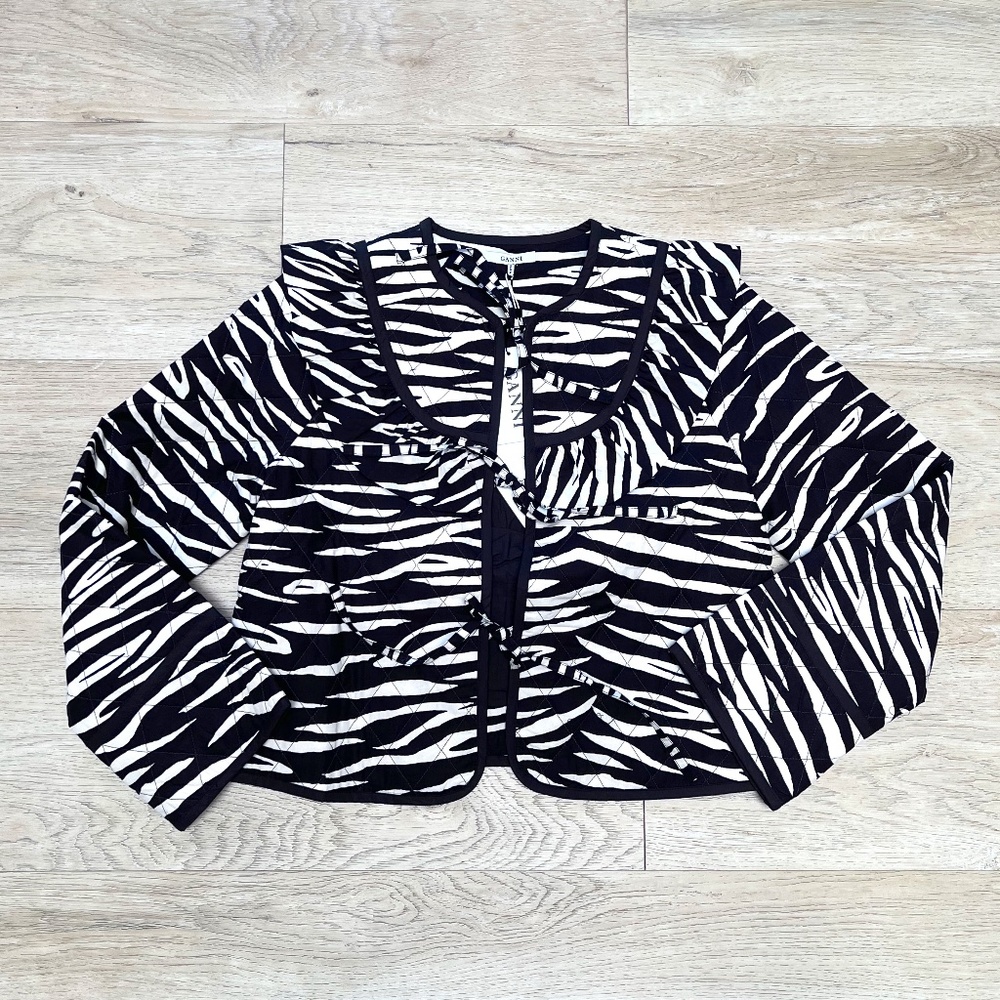 Ganni Black and White Zebra Print Cropped Jacket